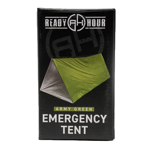 Ready Hour Army Green Nylon Emergency Tent with Survival Whistle